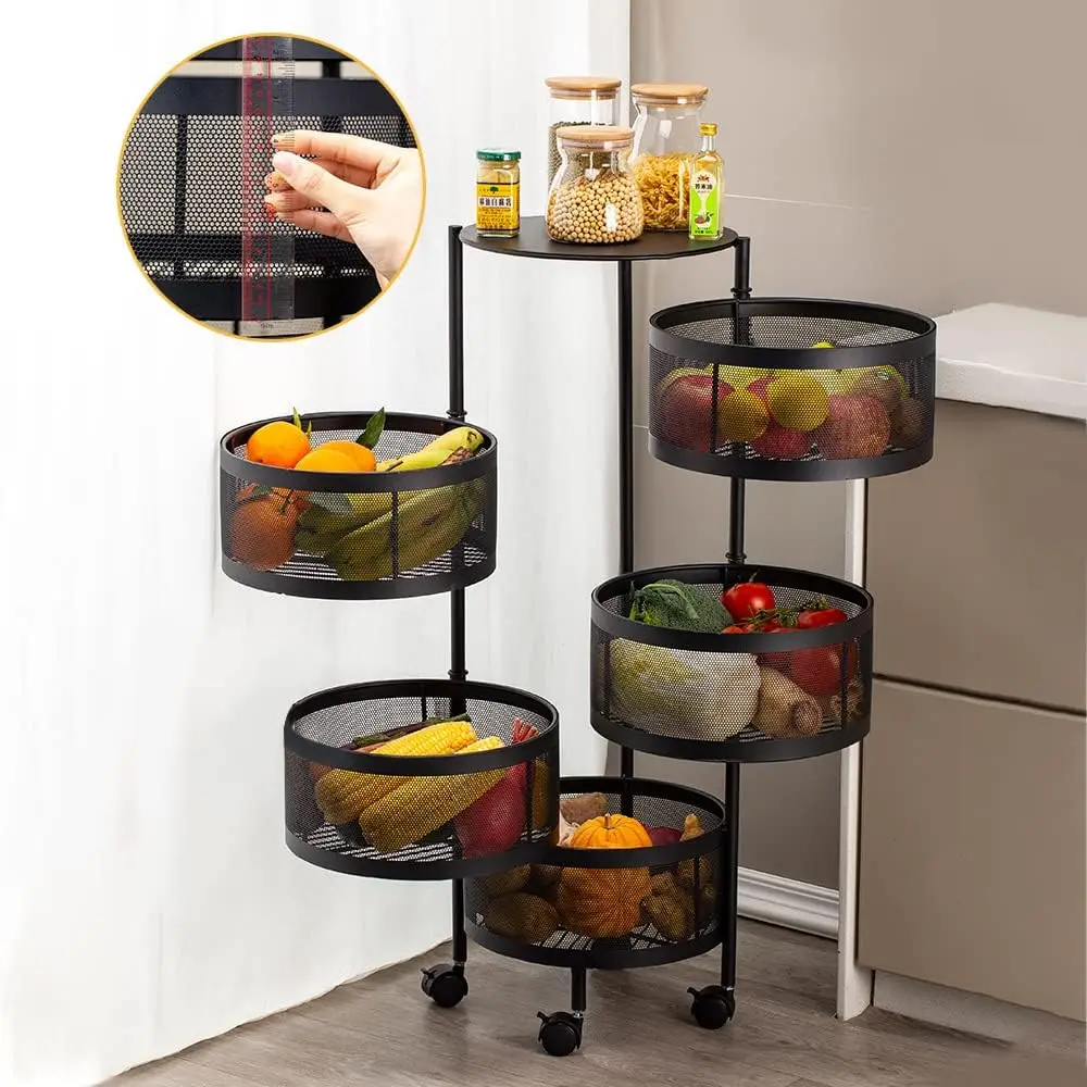 4 layer Kitchen Rotating Storage Rack Rotating Storage Shelves Fruit Vegetable Rack
