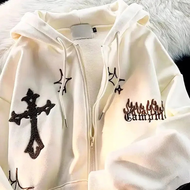 QIANSHI 100% Cotton Graphic 3D Printed Oversized Full Face Zipup Hoodie Custom Puff Print French Terry Heavyweight Zip up Hoodie