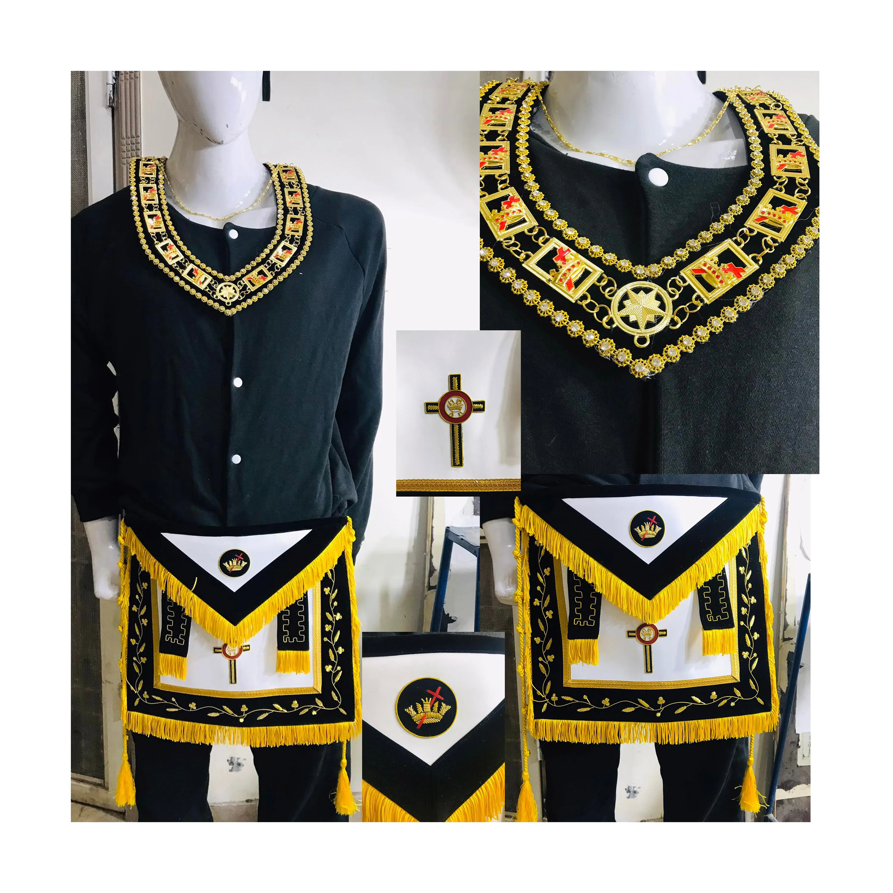 Новый фартук и воротник с ручной вышивкой масонский рыцарь Templar черный