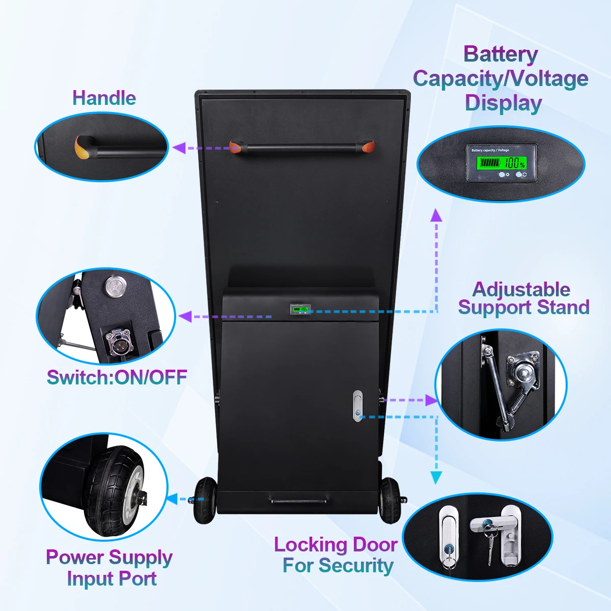 360SPB OPO43 lcd advertising display with 43inches screen and 4 Key Locking Wheels to Secure Unit