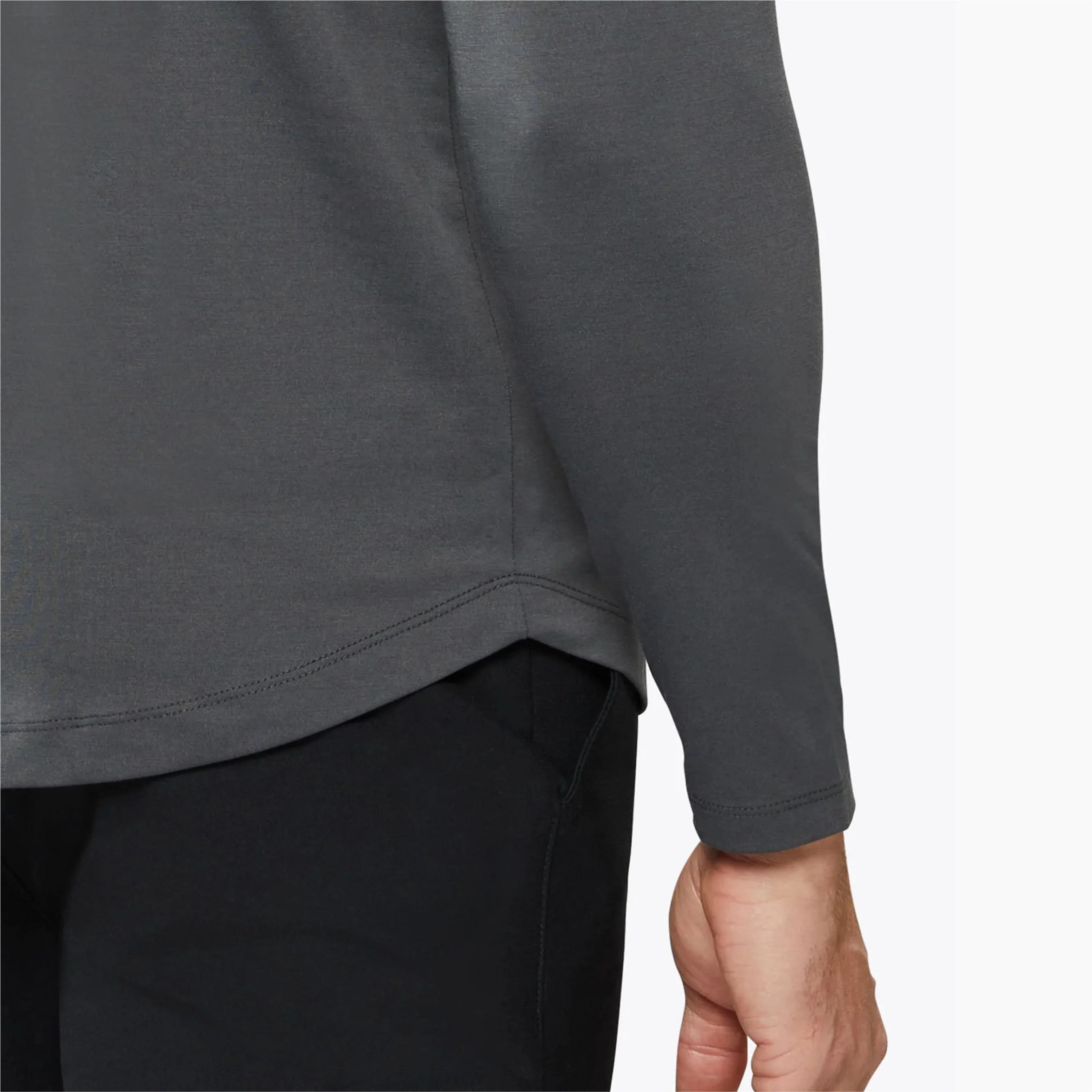 Custom Logo Buttery Soft 62% Polyester 33% Cotton 5% Spandex Signature Fit Long Sleeves Henley Curve Hem Graphite Shirt