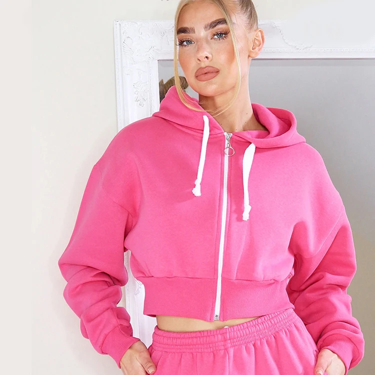 Custom Logo Streetwear women Sweatshirt Pullover gym Hoodies Women Crop Hoodie Ladies Casual crop top hoodie Set