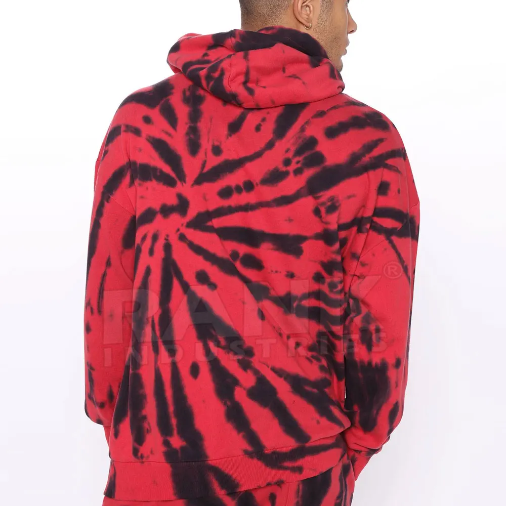 High Quality Red And Black Color New Style Custom Logo Cotton Fleece Men Pullover Tie Dye Print Oversized Hoodie For Online Sale