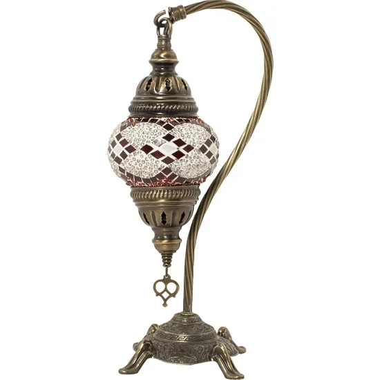 Handmade Turkish Ottoman Mosaic Desk Lamp with Tiffany Stained Glass LED Light for Bedroom Use