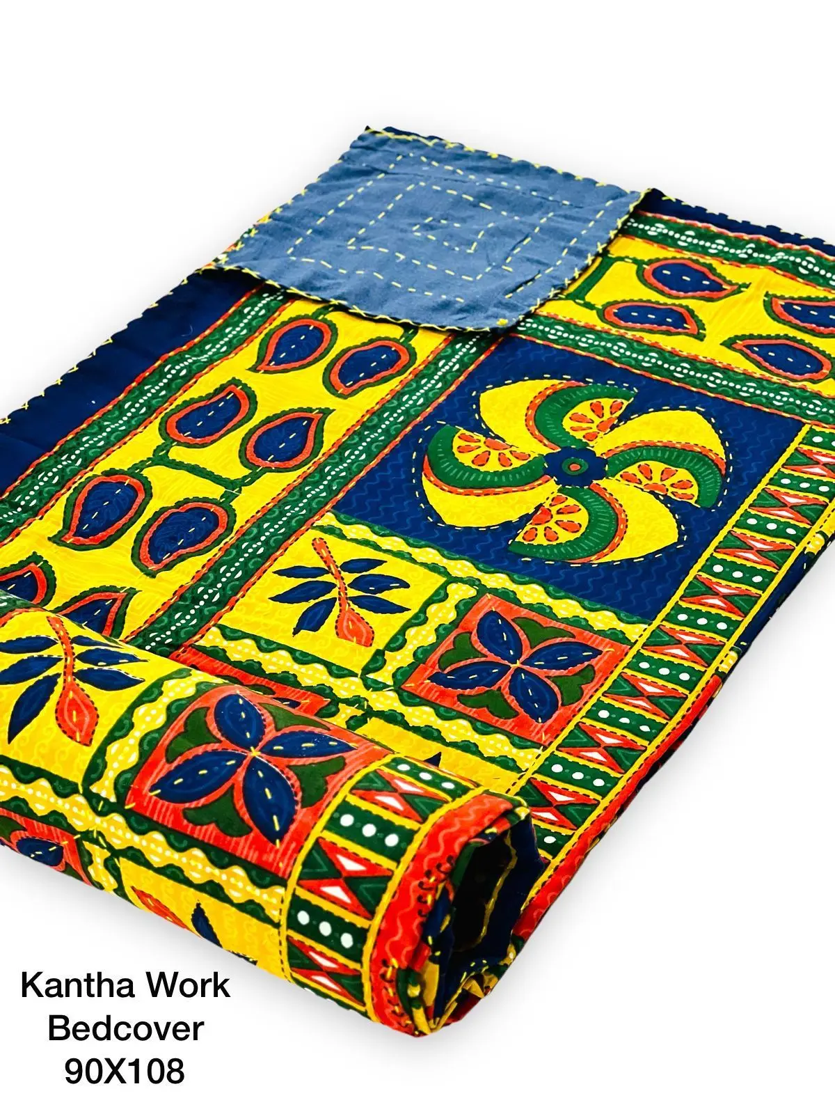 custom made multi colored embroidered kantha quilts with custom prints ideal for resale by home textile stores