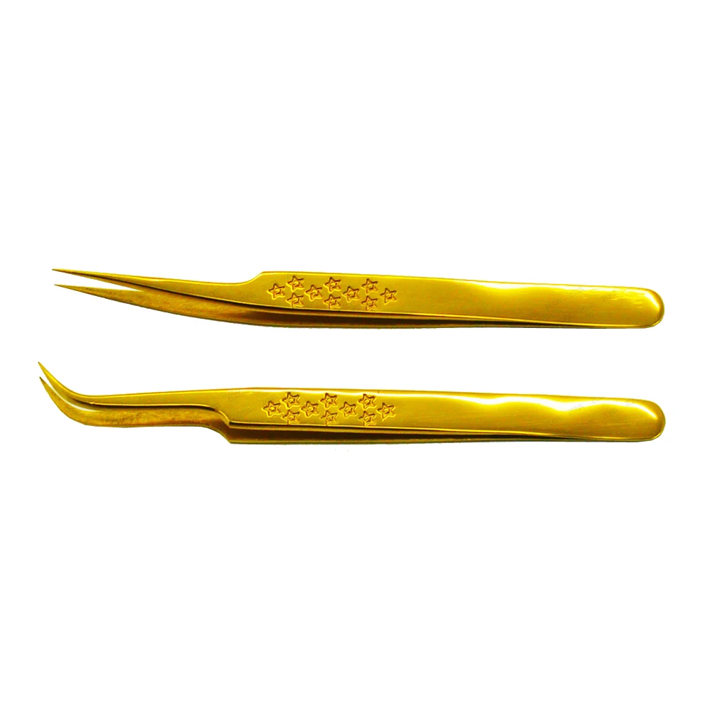 Set Of 2 Gold Plated New Custom Designed Volume Tweezers Lash Tweezers Eyelash Extension Tweezers Isolation