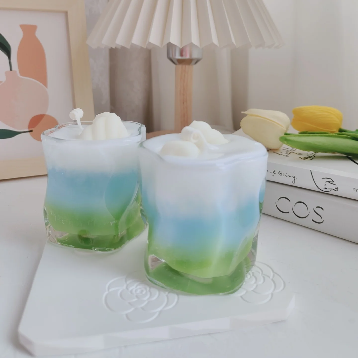 Refreshing Cool Blue Green Summer Drink Aromatherapy Candle Jelly Wax Twist Glass Scented Candle