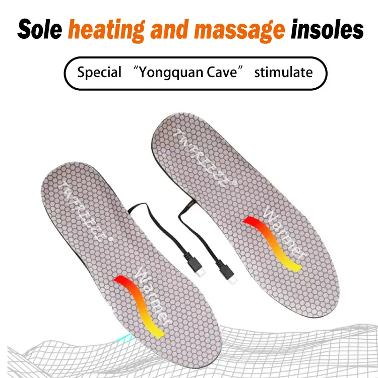 Зимние теплые электрические массажные стельки для ног с зарядкой от USB Подогреваемые человеческих пещера Yongquan поддержания здоровья