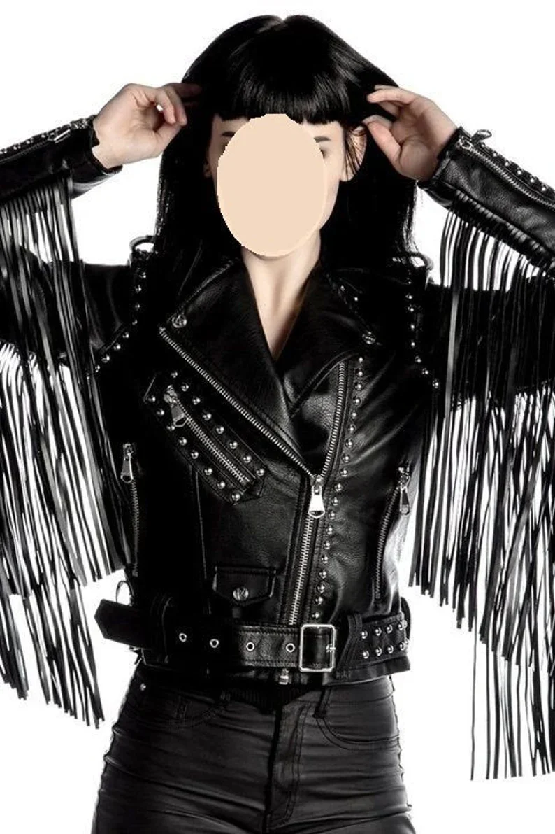 Ladies Western Leather Jacket Real Soft Leather Jacket Lamb Sheep Women Jackets in Black Color With Fringes By Hasnain Products