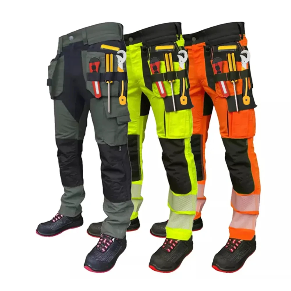 wholesale Sale 100% Cotton and spandex Industrial Reflective Safety Construction Cargo Work Pants