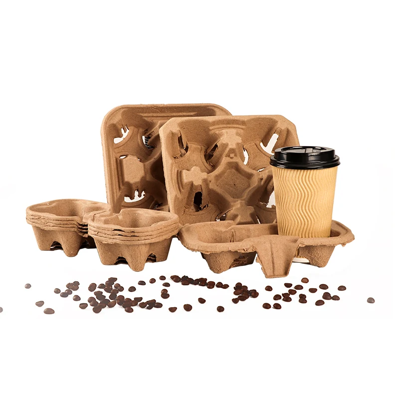 Biodegradable Disposable Takeaway Hot Drink 2 Cup Holder Takeout 4 Cup Tray Carrier Coffee Paper Cup Holder