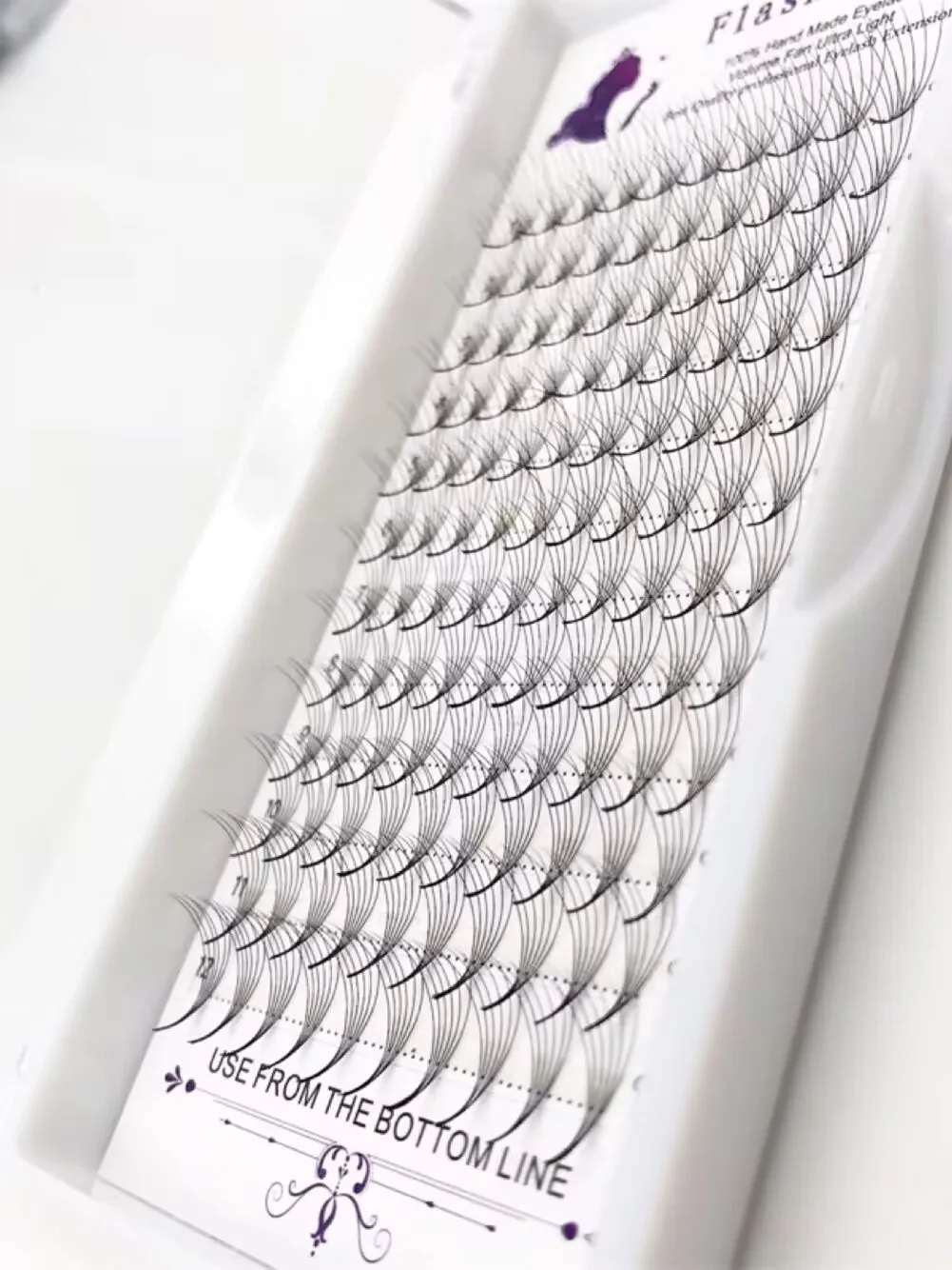 Wholesale 5D-10D 0.05mm-0.07mm Long Thin Stem Premade Flash Girl Fan Eyelash Extensions Private Label Russia Volume Lashes Fans