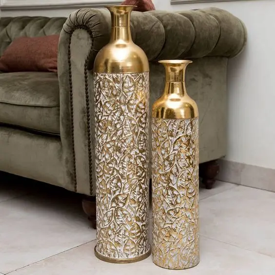 Set Of Two Crystal Brass Antique Flower Vase For Decoration Handmade Vase Good Quality Custom Large Beaded Sofa Side Tall Pot