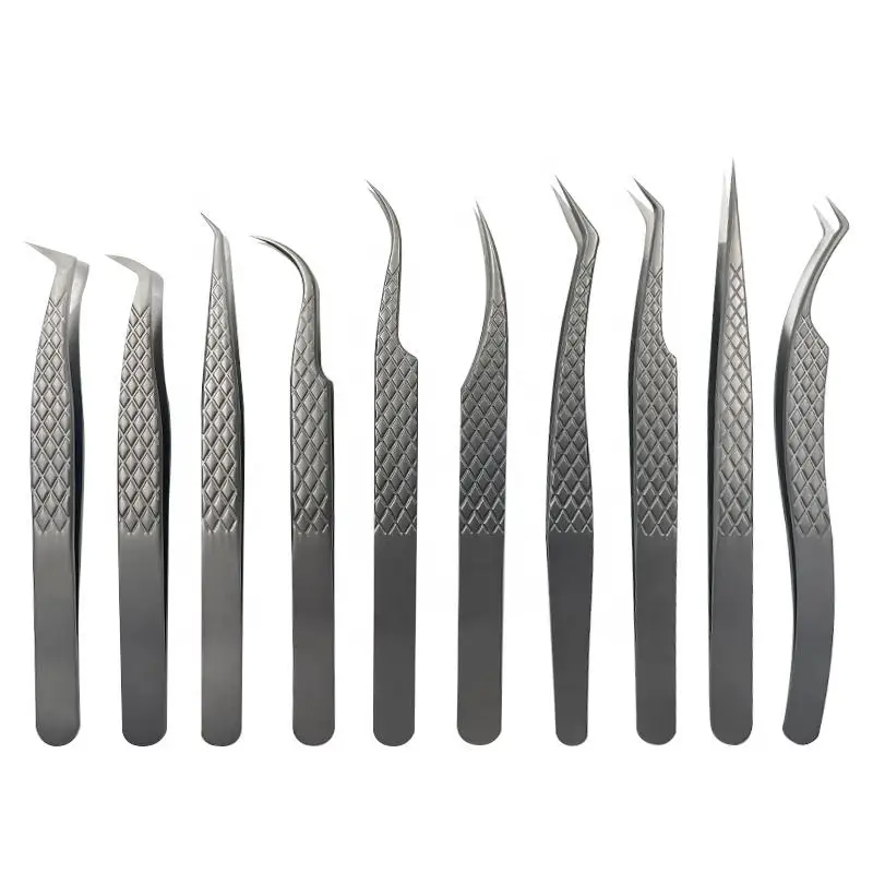 Private Label Custom Lash Tweezers Fiber Tips Diamond Grips Straight Volume Fiber Tip Eyelash Tweezers For Ladies