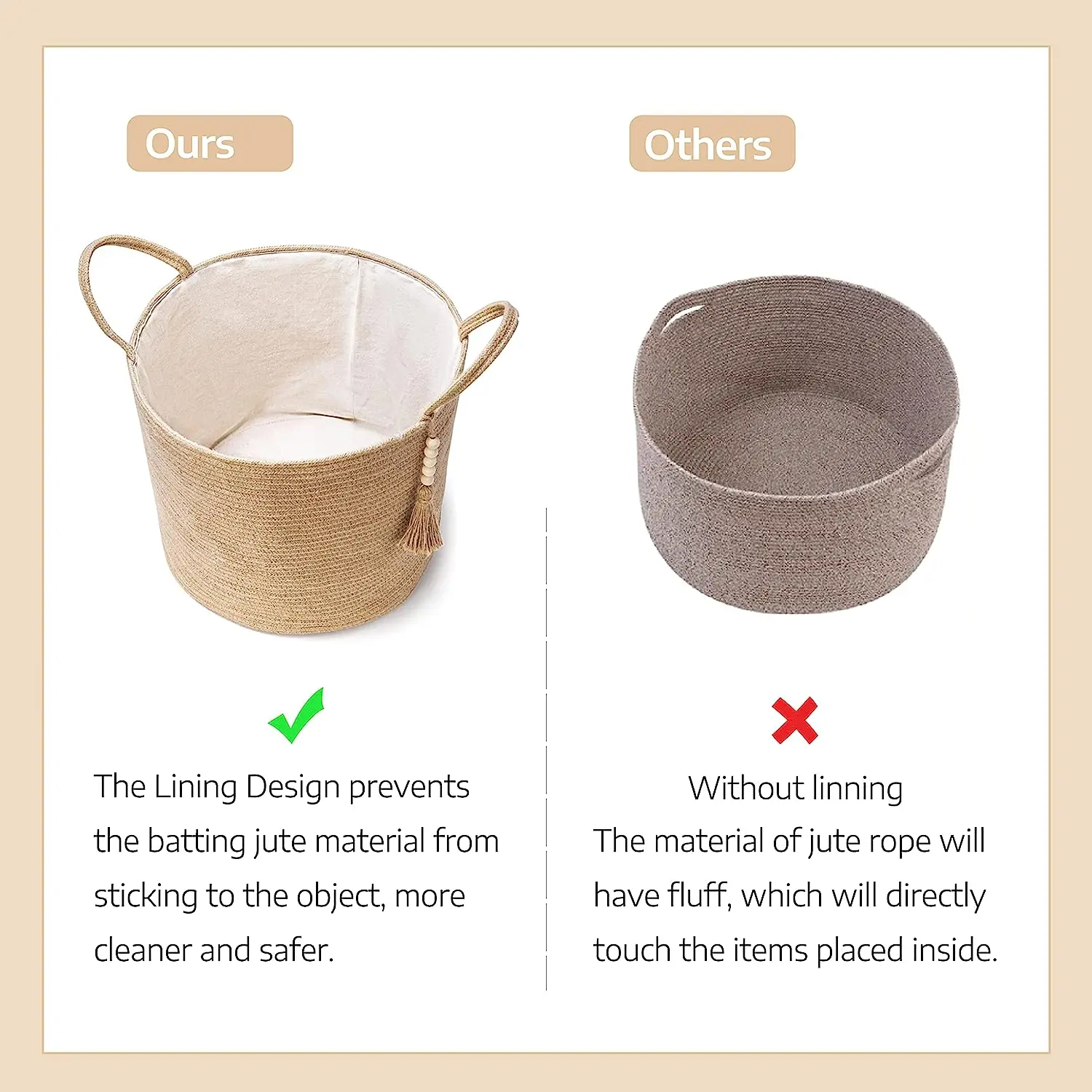 Natural Jute Rope Woven Storage Basket with Handles for Plant Living Room Home Decor Multifunctional Basket & Organizer 16 x 14