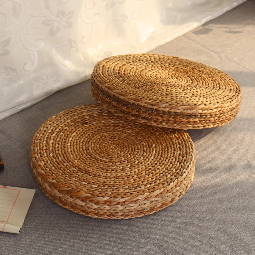 Handbraided natural ottomans water hyacinth floor cushion seat chair square ottoman living room poufs