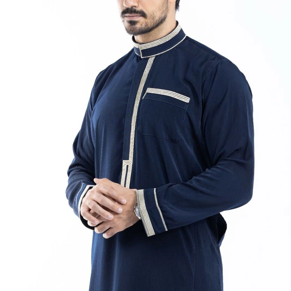 Chest front ban embroidered or Custom brand label men thobe dress/thawb dress men top quality jubba design for men Arabic