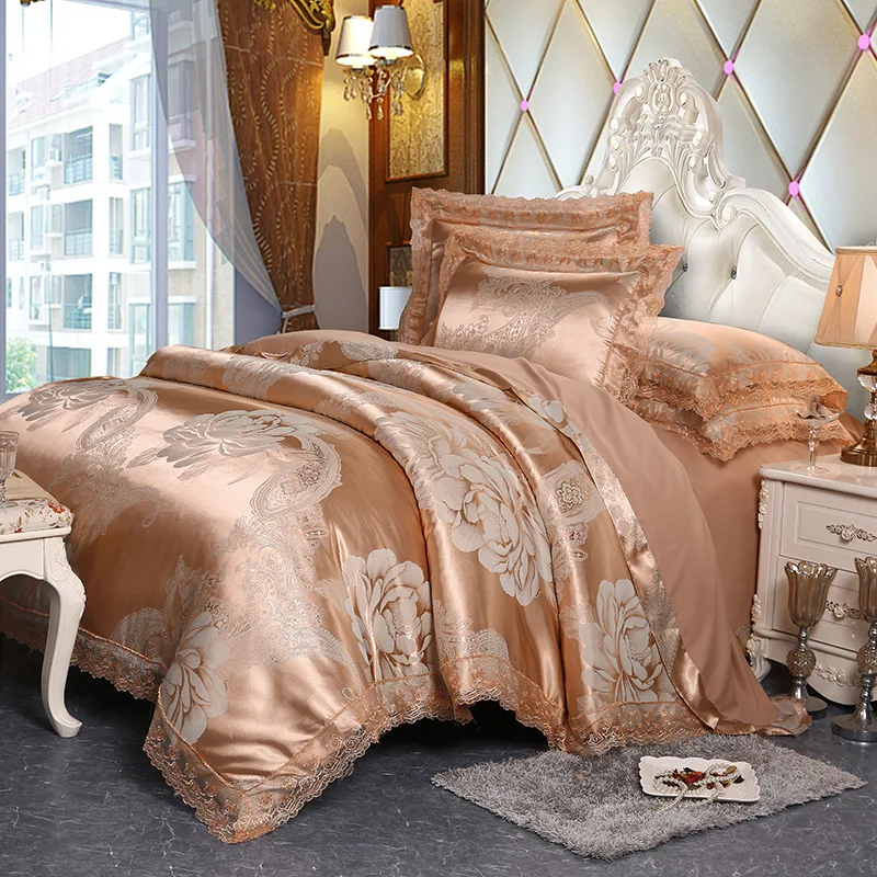 European style Tiansi Gongsatin Jacquard Four piece Wedding Modal Lace Bedding Set with 1.8-meter Fitted Sheet Set