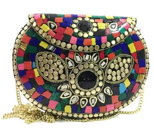 Customized Unique Design Handmade Fashionable Resin clutch bag evening purse from India by SILVER CRAFT