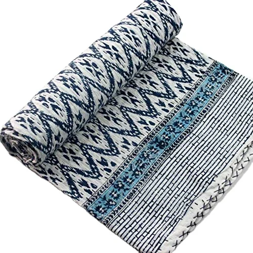 Индийское одеяло Kantha с принтом икат плед ручной печати постельное белье ручная работа хлопковое декоративное