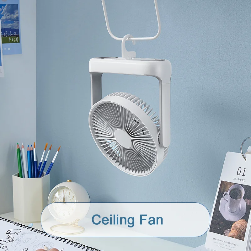 2022 New Fan Portable Wireless Usb Batteries Air Cooling Fan 7 Pcs ABS Blades Rechargeable LED Fan Table Plastic 5W Button 3-5H