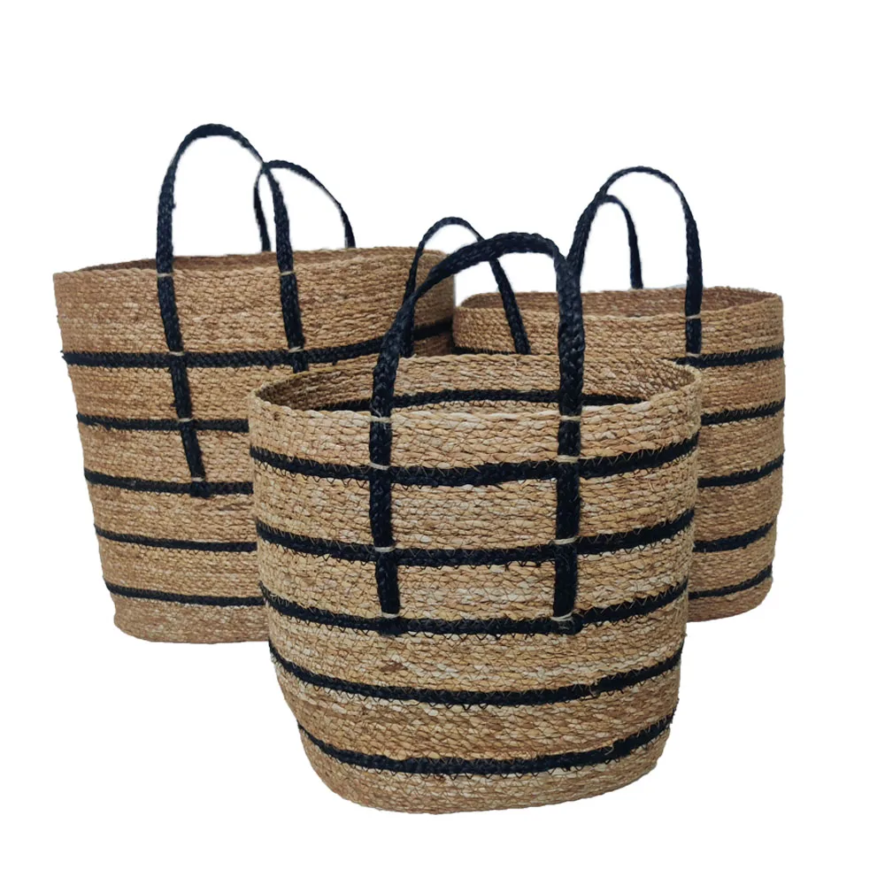 Natural Fiber Hand woven Seagrass Jute Straw Laundry Fruit Wicker Groceries Tote Basket Decorative Plant Pots Storage Baskets