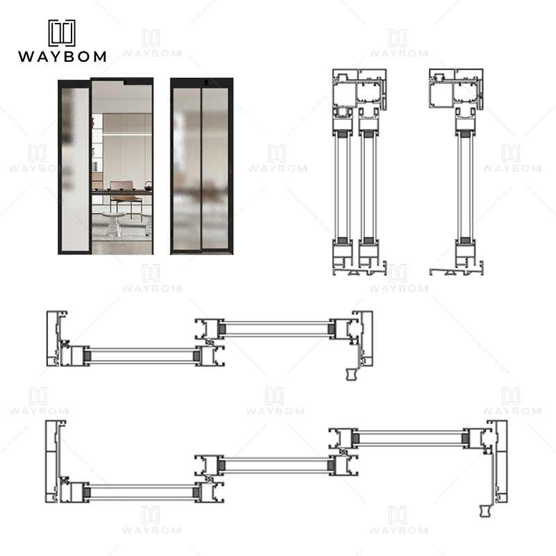 Waybom aluminum 2023 slim structural profiles of slide door slim sliding doors kitchen door partition profile with soft closing