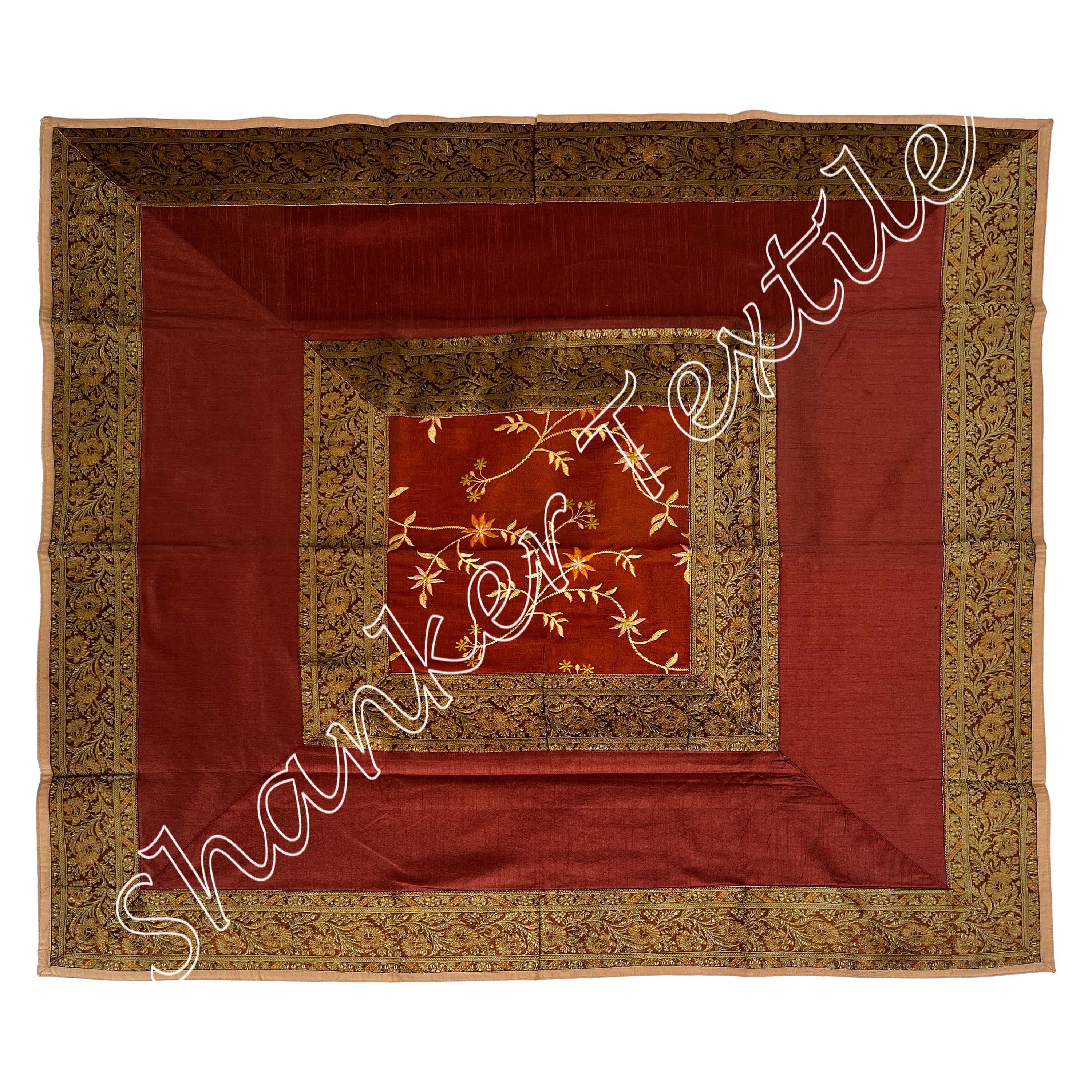 Brocade Silk Table Cover Home Decor Center Pieces Kitchen Tablecloth 40x40 Inch Size (100x100 cms) Indian Dining Tablecloth