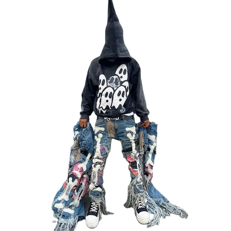 Custom Private Label High Quality Heavy Weight Distressed Flared Denim Shorts For Men Jean Shorts