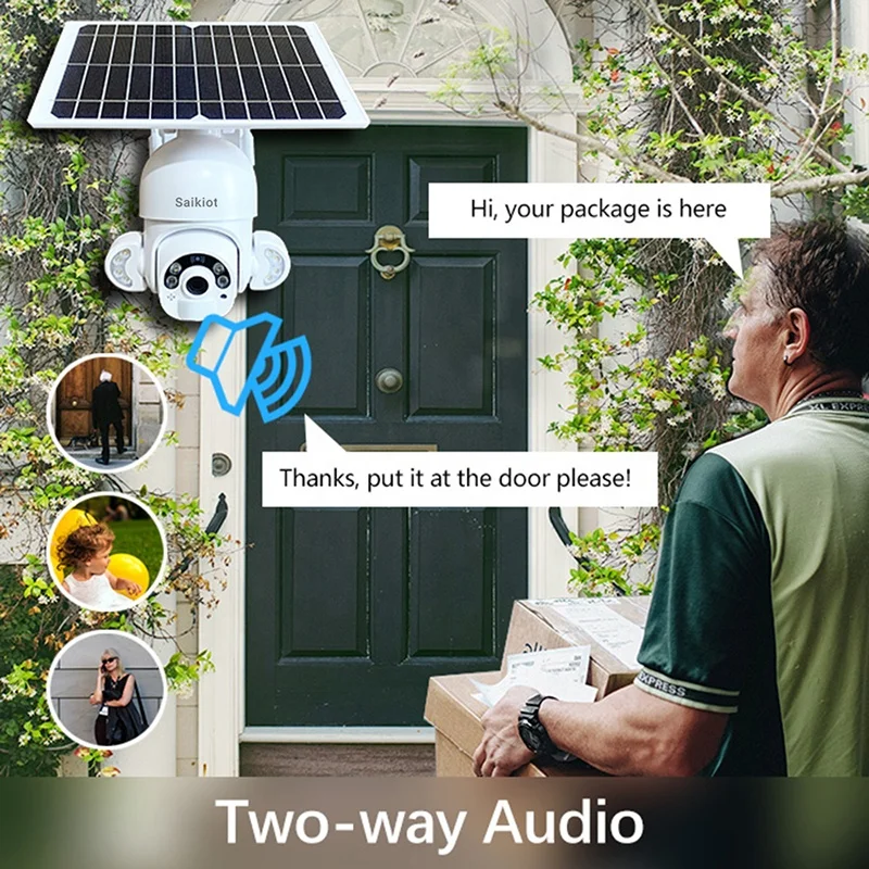Saikiot 1080P Tuya 4G WIFI Dual Light Solar Security Camera System Wireless Solar Camera Outdoor