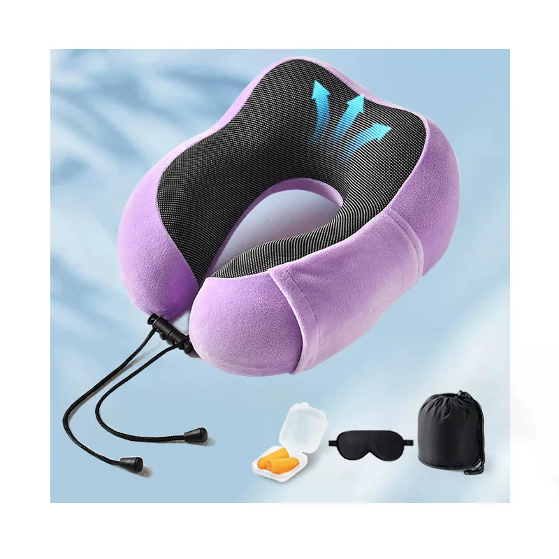 embroid logo 360 Luxury Best Hot Sale Airplane Removable Cover Memory Foam Hood Travel Pillow U Shape Pillow for Trip