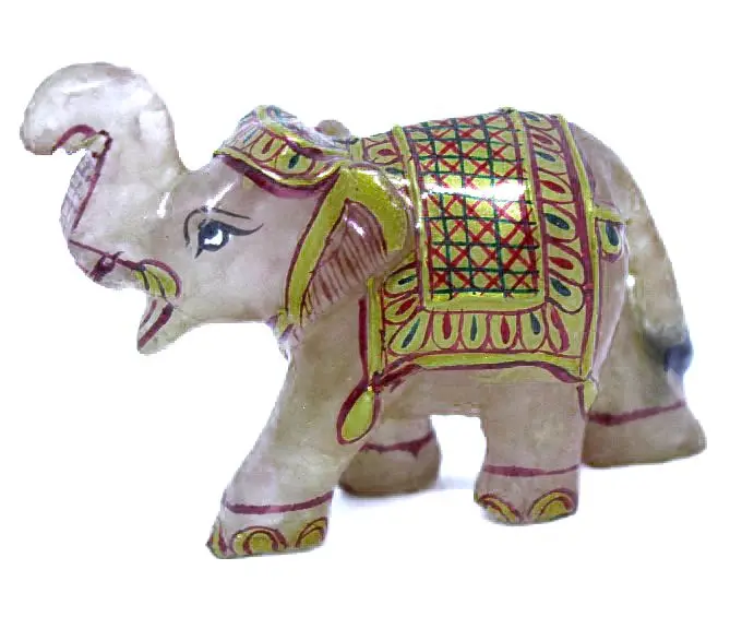 Buy Indoor Decorative Indian Handcrafted Rose Quartz Gemstone Hand-painted Elephant Statue Carving Figurine Make in India