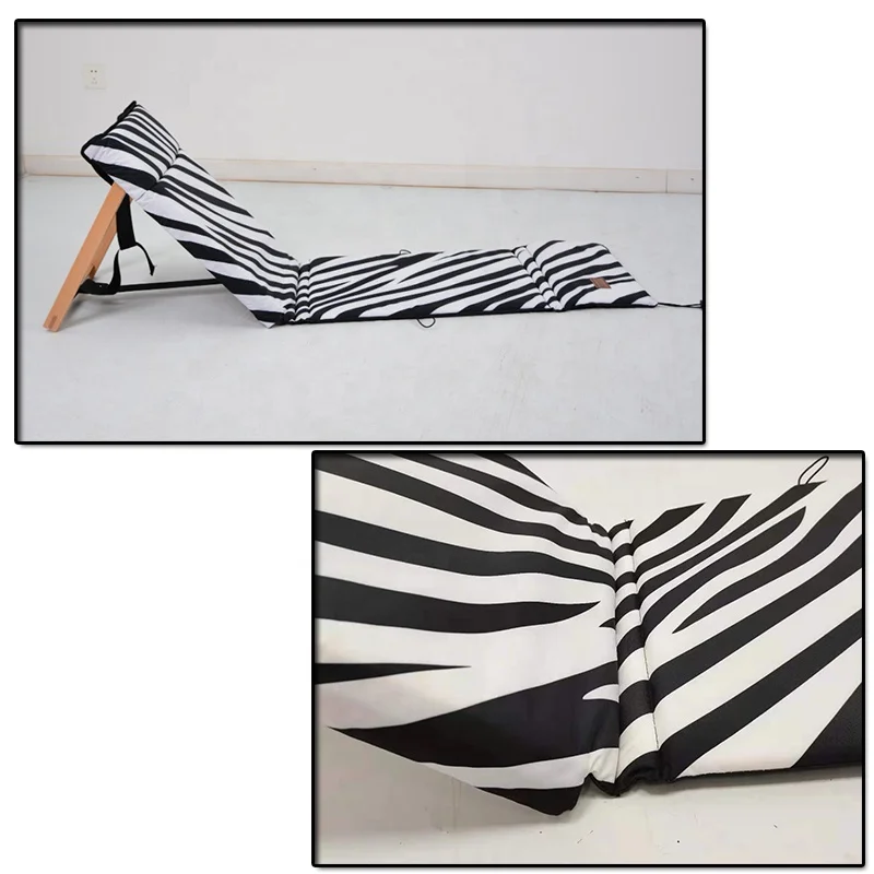Складной пляжный стул в полоску зебра с ковриком, Портативный пляжный стул для взрослых, уличный складной стул для отдыха и загара