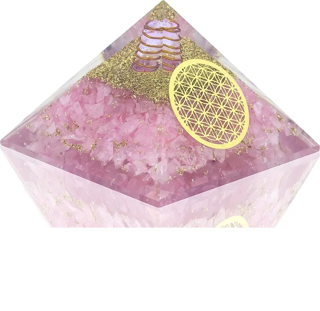 Flower Of Life Rose Quartz Orgone Pyramid  Orgonite Pyramid Energy Healing Crystals and Stones Emf Protection Pyramid
