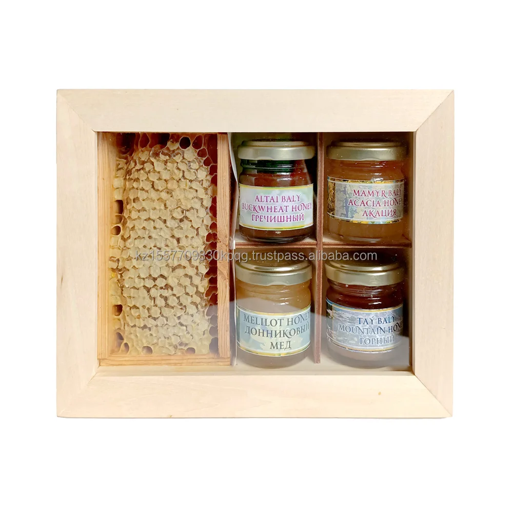 Exquisite high quality Honey set 2 comb and four jars Best Quality low price from Kazakhstan factory