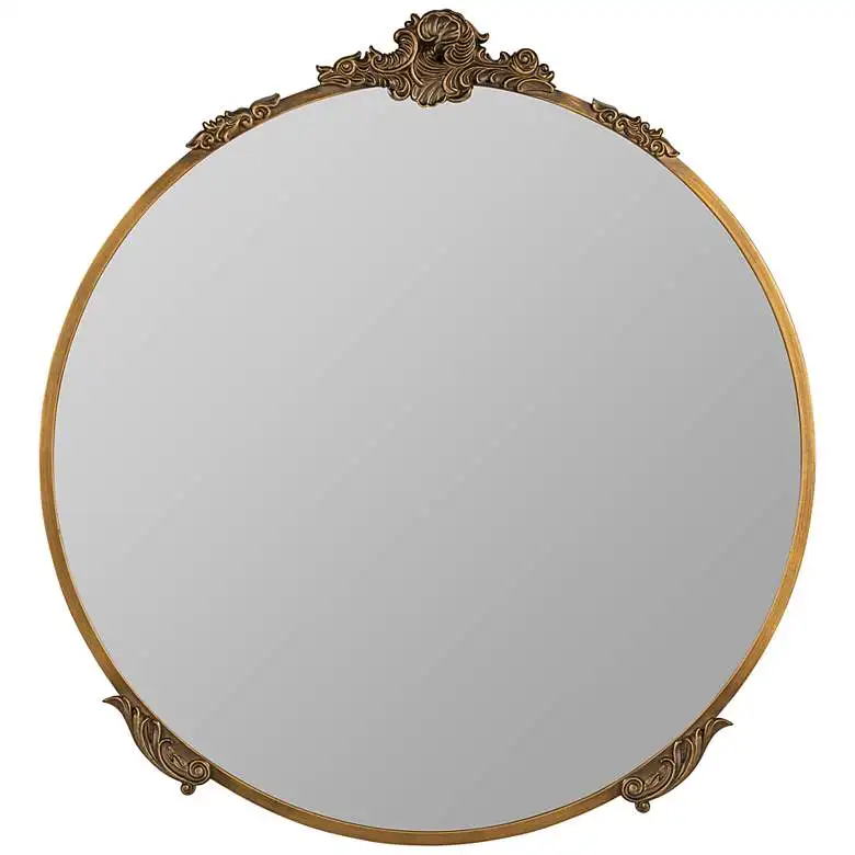 round Wall Mirror with Ornate Detailing Immerse Yourself in Romantic Vintage Motif for Bathroom & Home Decor