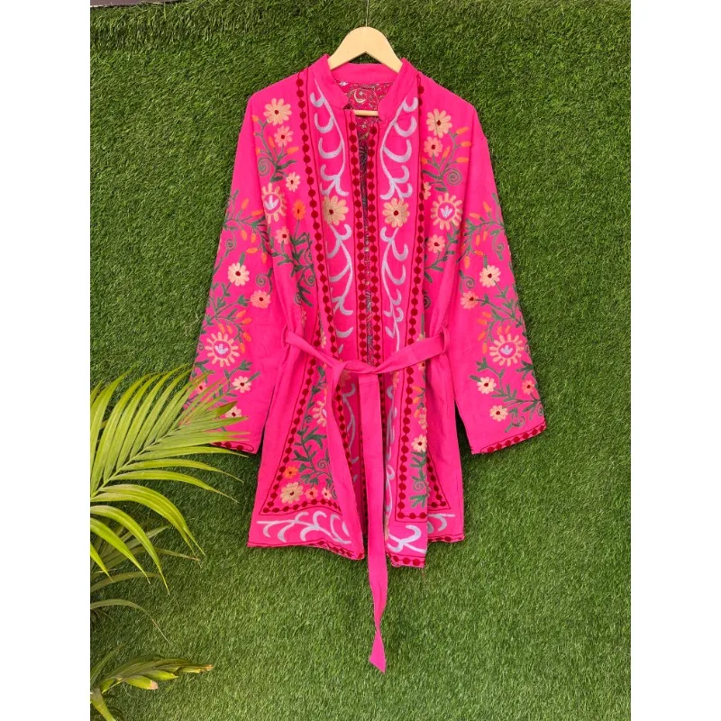 Floral Design Women Jacket Suzani Embroidered 100% Cotton Short Kimono Coat Comfortable New Hot Demanding Adults Christmas Sale