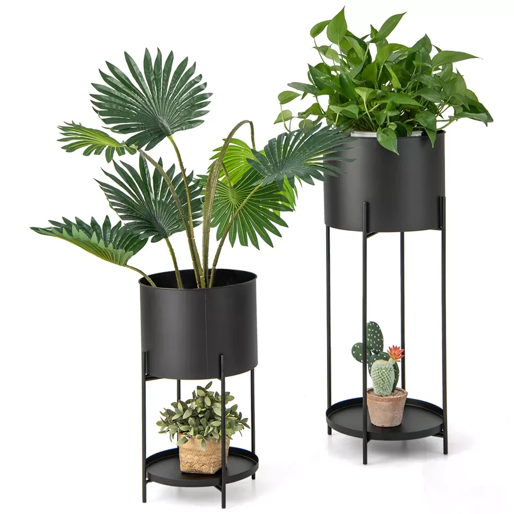 Customized Color & Size for Home Hotel Malls Planter SET/2 Buy Unique Design Durable Metallic Grey Flower Pot With Stand