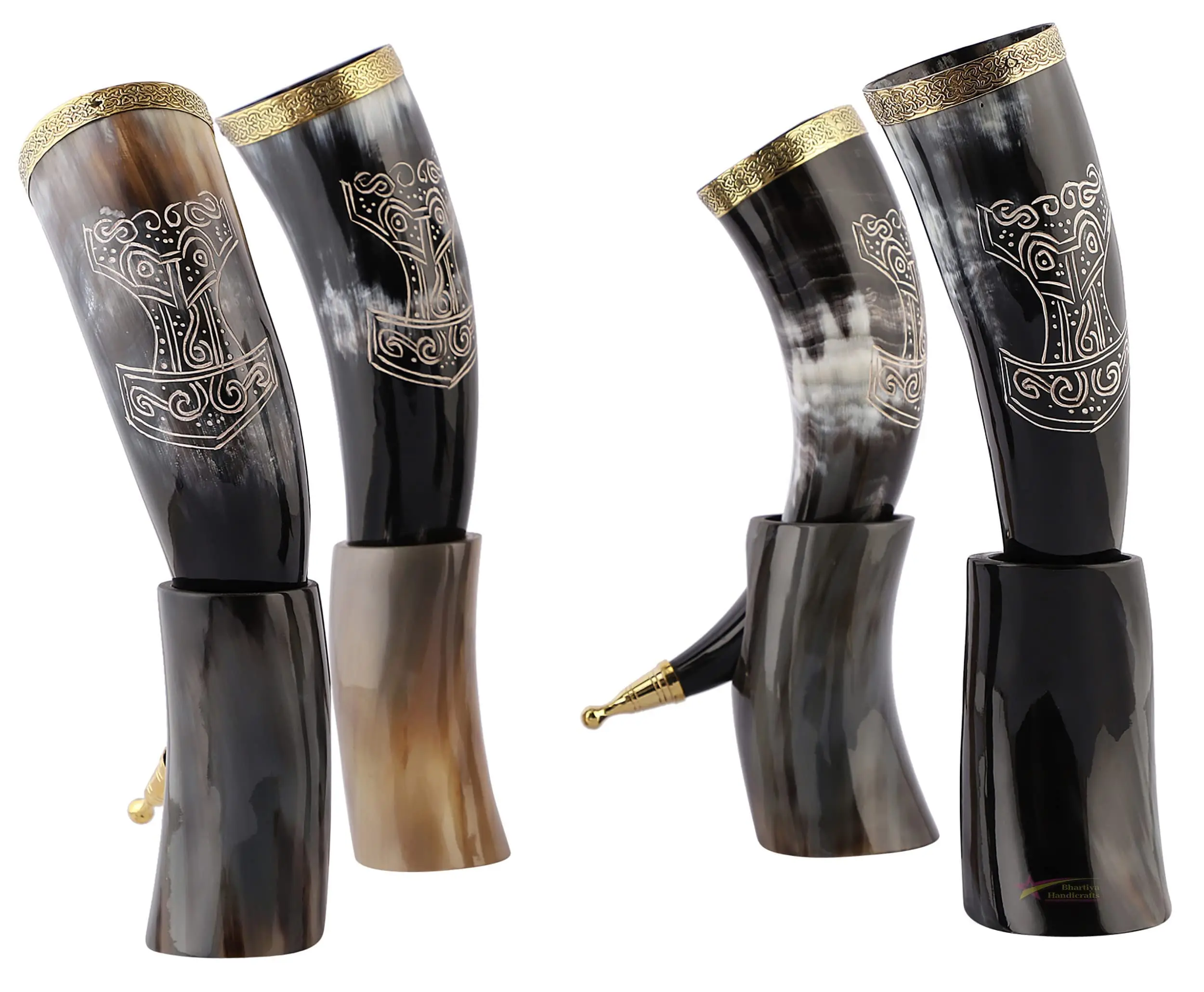 Handcrafted Polished and Carved Glass Drinking Horn Viking Symbols and All Norse Emblems Unique Animal Style Home Decoration