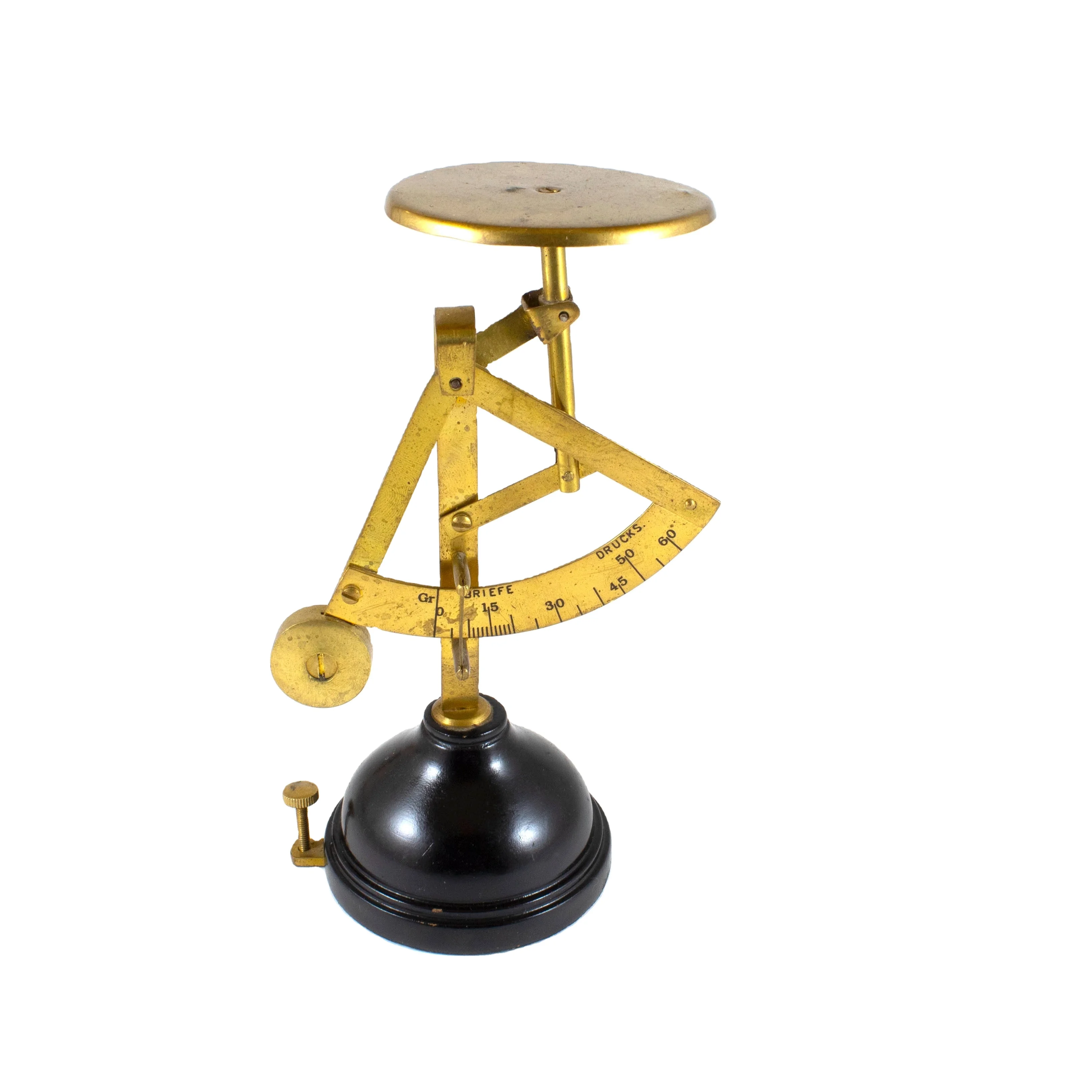 Brass Nautical Antique Vertical 100 grams Weighing Scale with Platform and Wooden Black Base