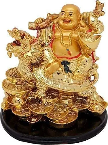 Pack Of 1 Feng Shui Laughing Buddha on Dragon for Good Luck   Vastu Feng Shui Items  Laughing Buddha Gift Blessing Good Luck De