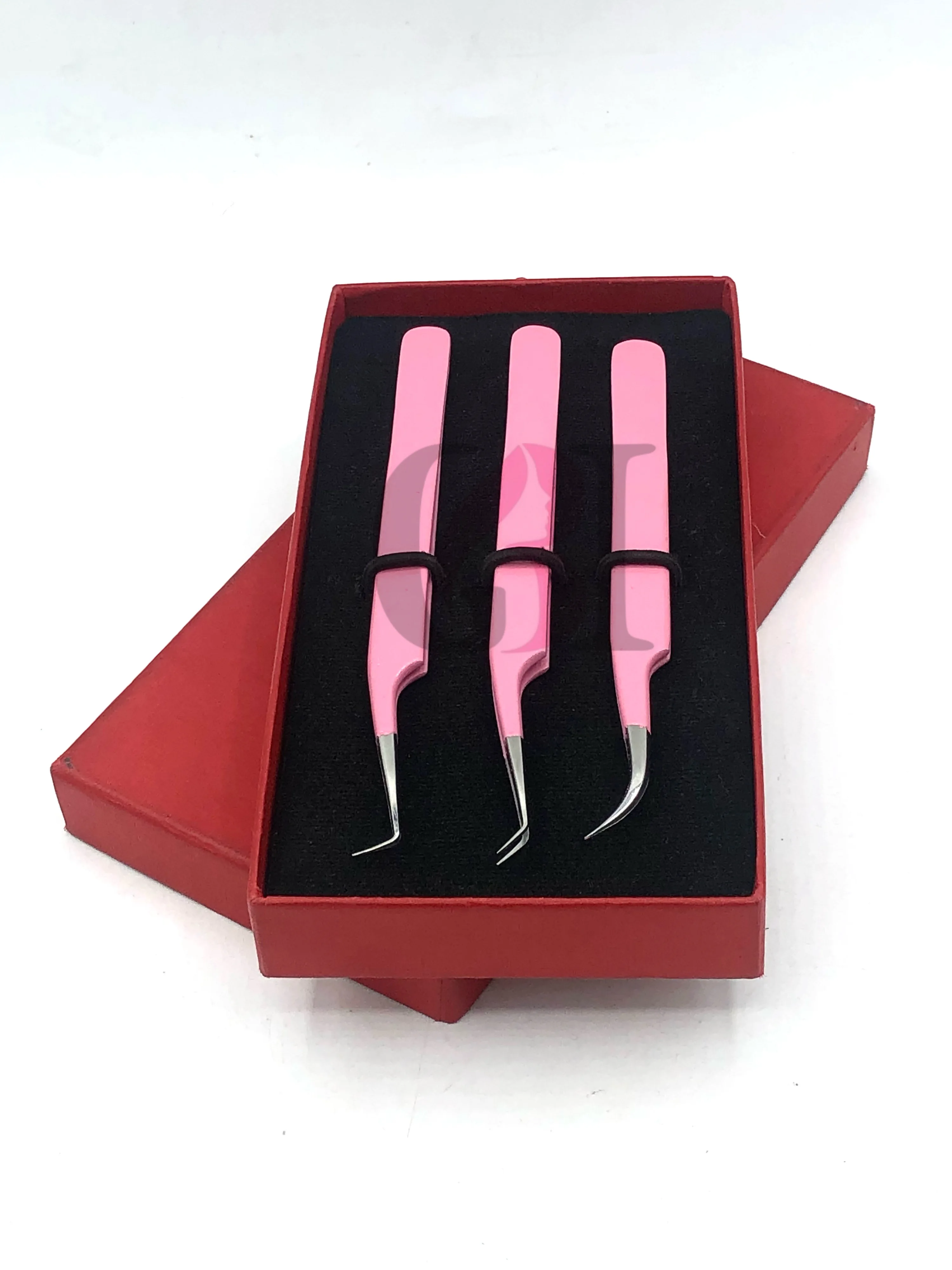 Best Eyelash Tweezers Set 90 Degree 45 Degree & Curved Light Pink Powder Coating Silver Tip Japanese Stainless Steel Beauty Tool