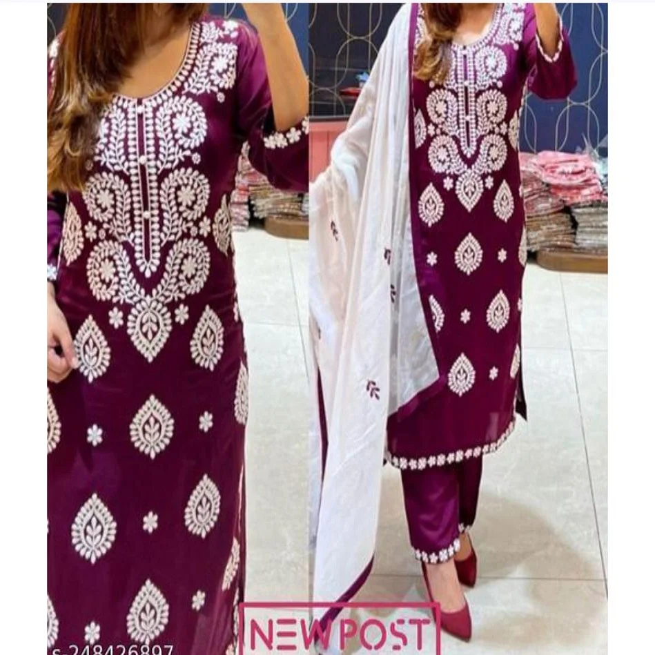 HEAVY RAYON COTTON FABRIC WITH CHICKEN KARI STYLE EMBROIDERY WORK KURTIS