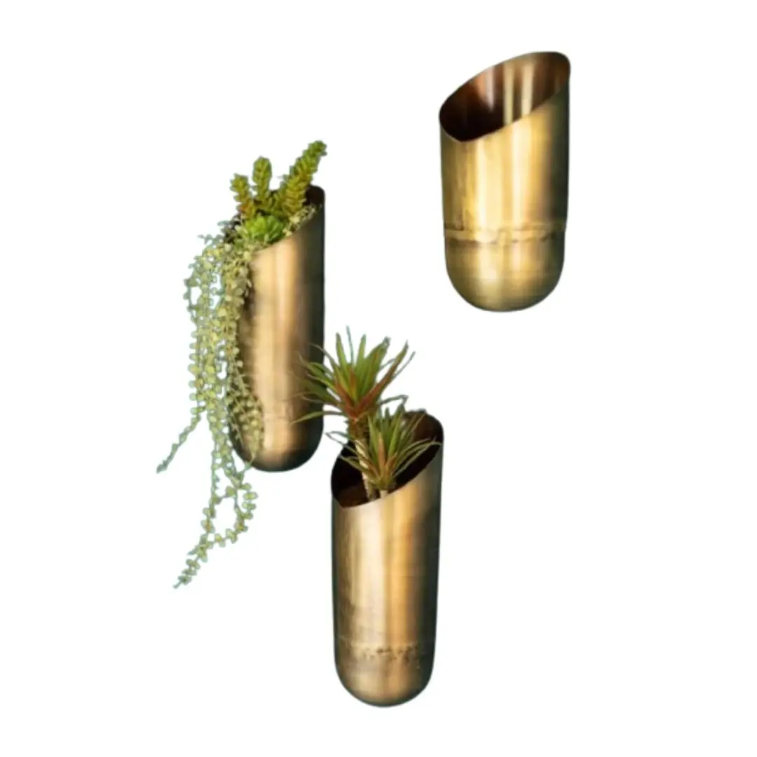 Set of Three Antique Brass Wall Vases Elegant Decorative Vase Set for Home or Office By WB INC India