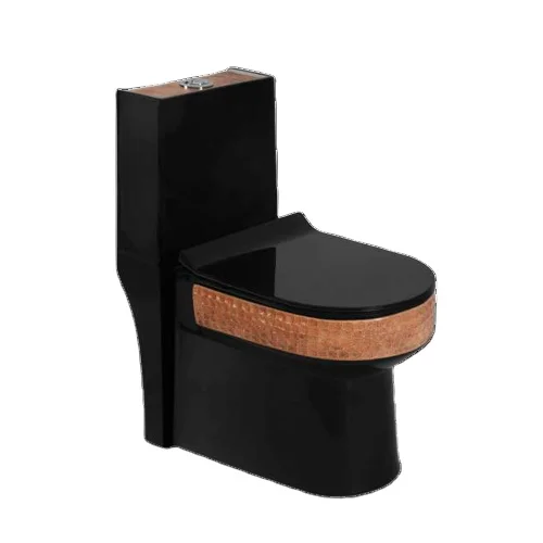 Bathroom Luxury Style Golden Line Round One Piece Commode Ceramic Gold And Black Toilet For 5 Star Hotel