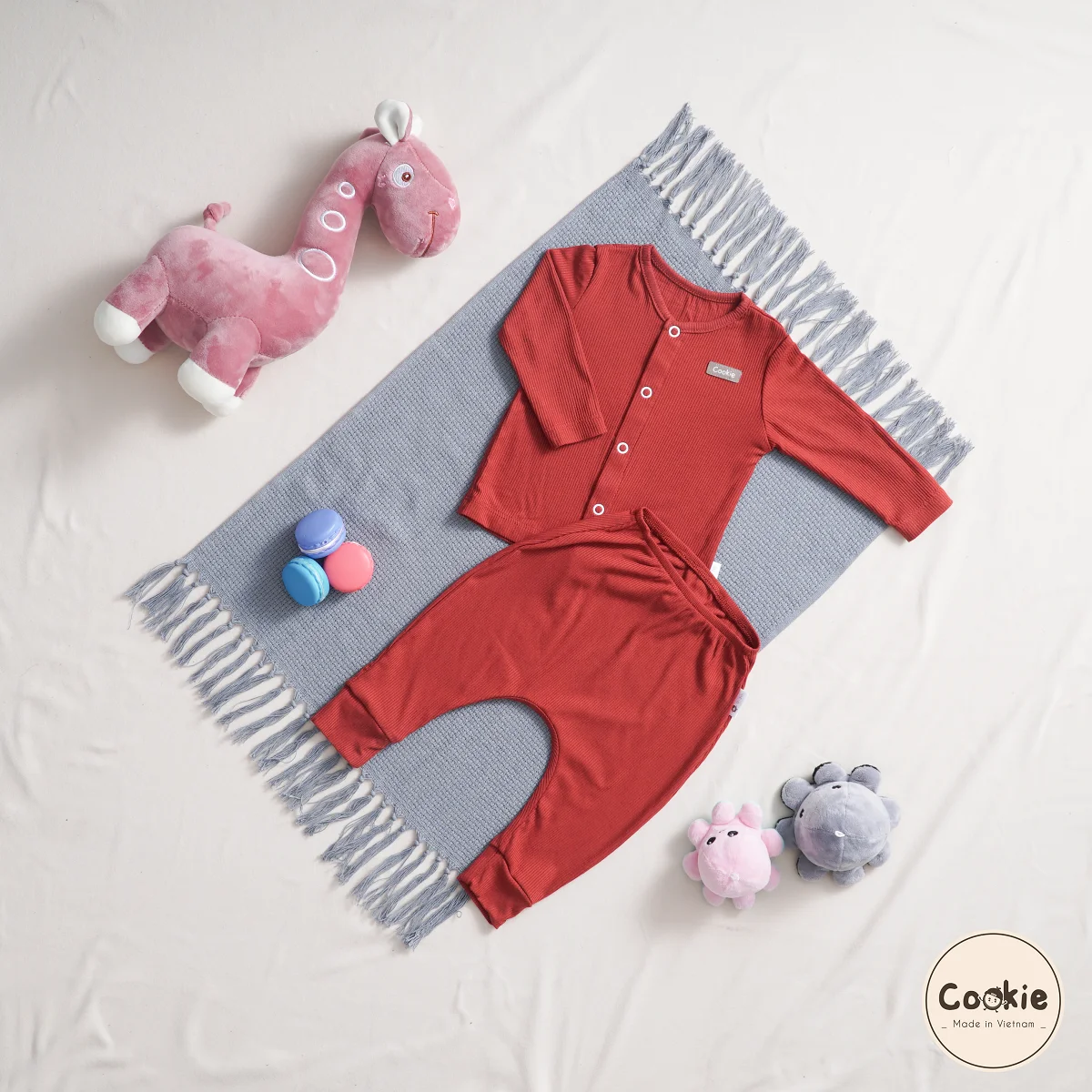 Air-cool Knitwear fabric Vietnam Unisex Newborn Set with a CF button placket long sleeve top & elastic waist pants