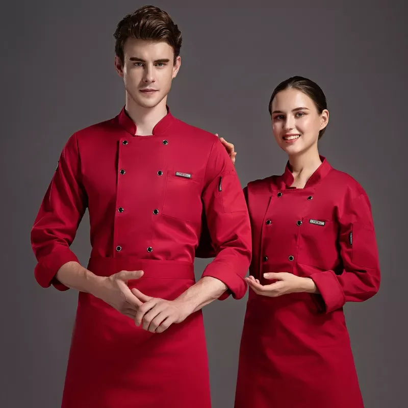 Top Trending Blank Chef uniform Restaurant & Bar Wear Hot Sale Of Red And Black Color Combination Chef Coat For  Unisex  uniform