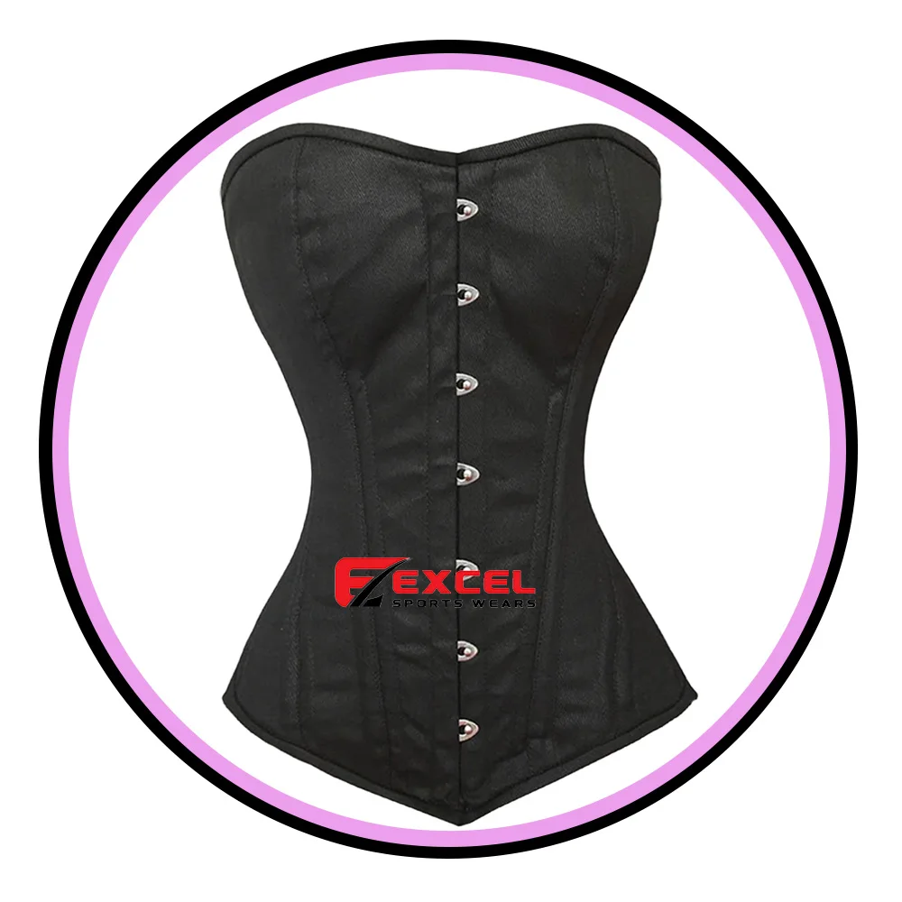 Long Line Genuine  Double Steel Boned Waist Training Cotton  Over bust Gothic Cotton Front Buckle Closure Beautiful Corset.