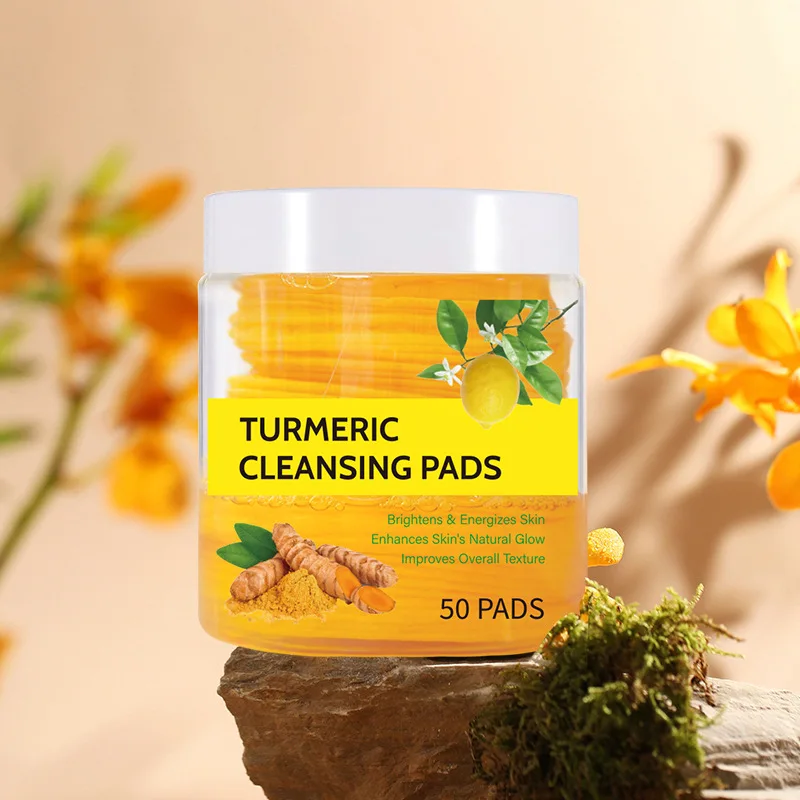 Private label Facial Cleansing Exfoliation Whitening Turmeric Kojic Acid Cleansing Cotton 50 Tablets Turmeric Kojic Pads