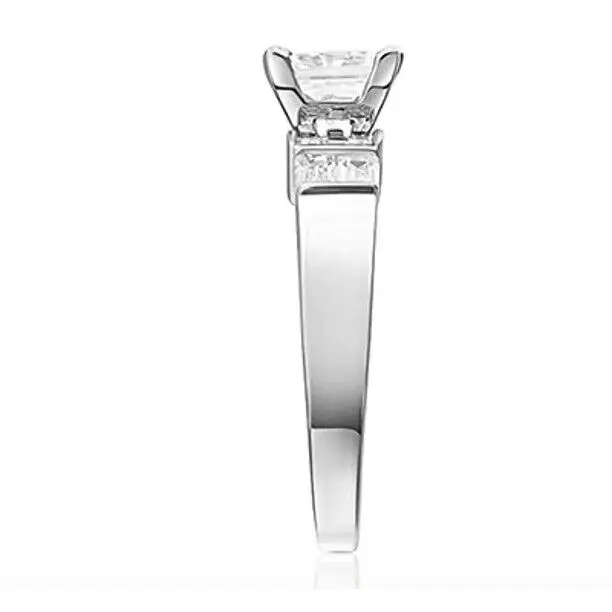 1.30 CT White Princess Cut CZ & Baguette Engagement Wedding Sterling Silver plated Ring 14k White Gold Plated
